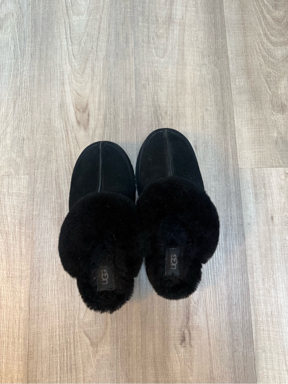 UGG Black Suede Shearling Mule Slippers
